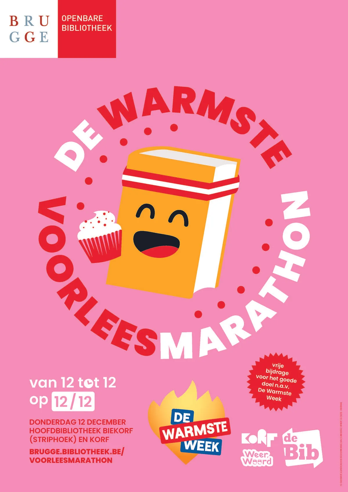 Bibliotheekmedewerkers en vrijwilligers lezen boeken voor tijdens De Warmste Voorleesmarathon